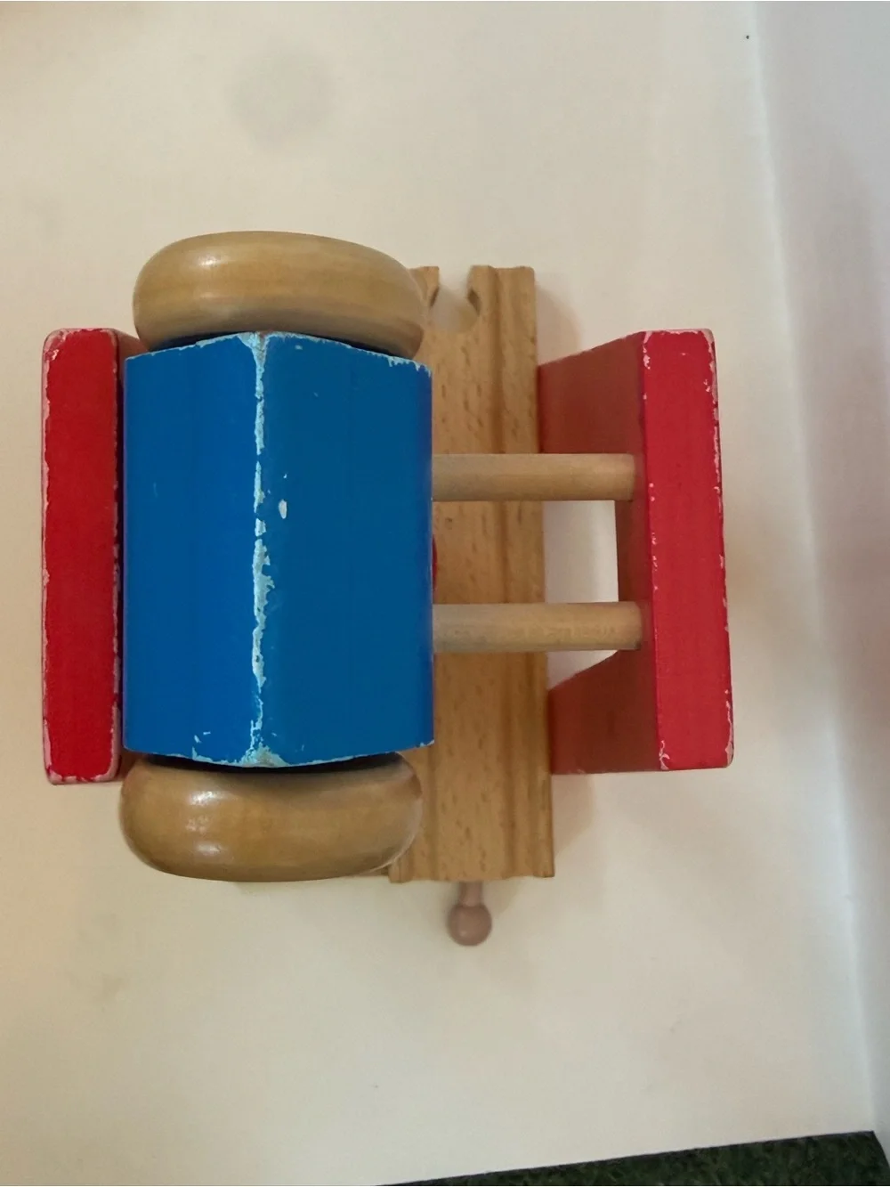 Wooden Red and Blue Kids Toy Bell Roller